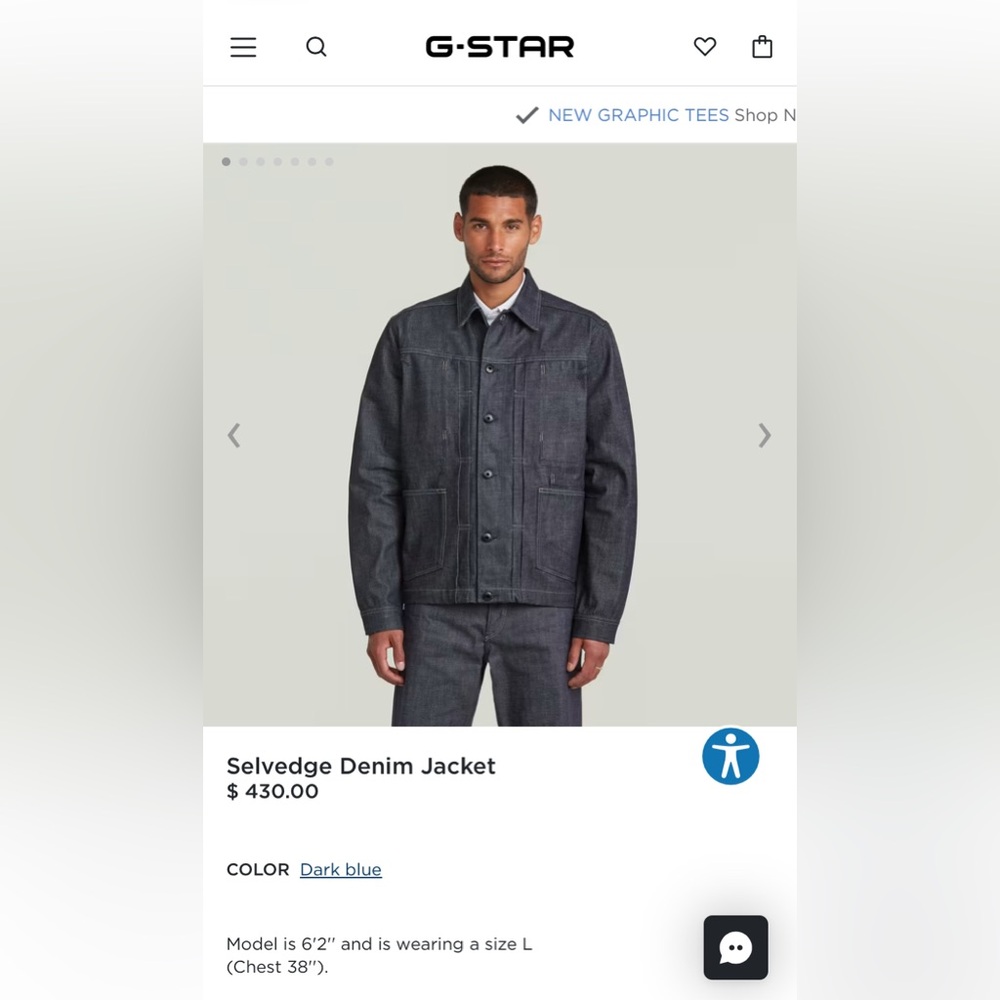 G-Star Dark Blue Selvedge Denim Jacket
